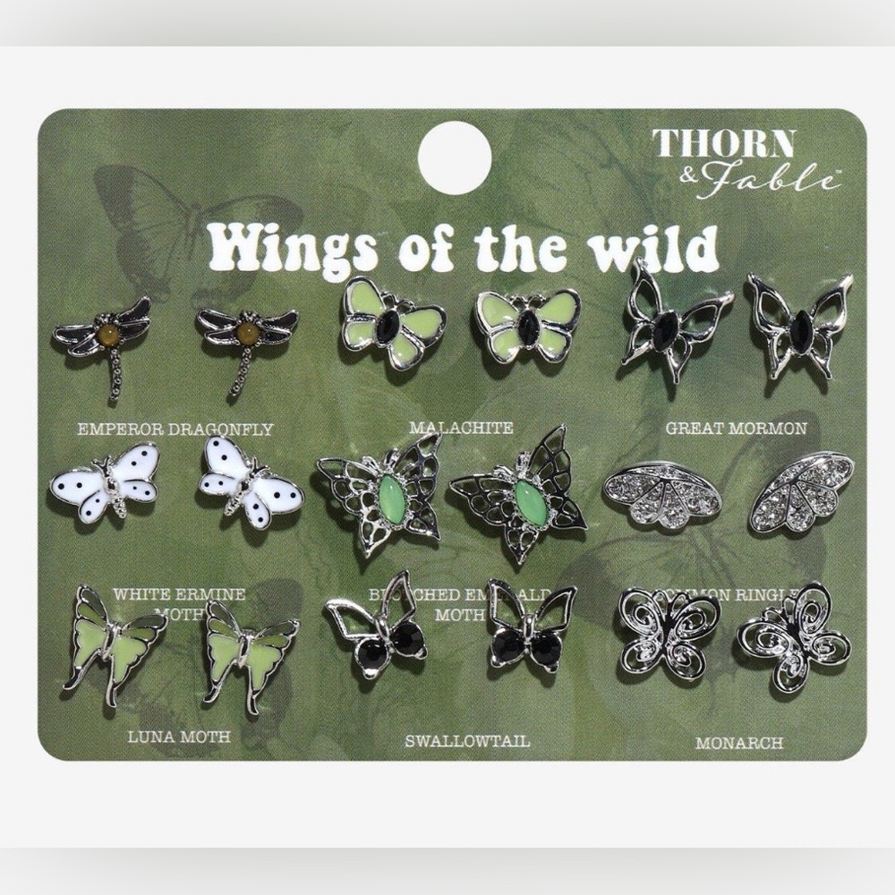 Thorn & Fable Green Butterfly Stud Earrings - Wings of the Wild